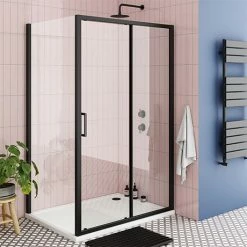 Toreno Matt Black 1000 X 800mm Sliding Door Shower Enclosure Without Tray