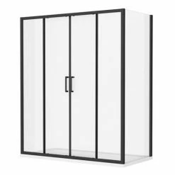 Toreno Matt Black 1400 X 900mm Double Sliding Door Shower Enclosure Without Tray -Toreno Shop BLK149SDENT d2 460