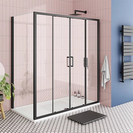 Toreno Matt Black 1700 X 800mm Double Sliding Door Shower Enclosure + Pearlstone Tray 1 Toreno Matt Black 1700 X 800mm Double Sliding Door Shower Enclosure + Pearlstone Tray