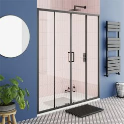 Toreno Matt Black 1400 Double Sliding Shower Door