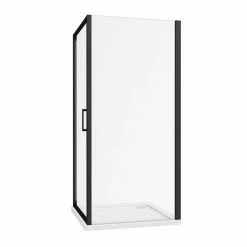 Toreno Matt Black 900 X 900mm Pivot Door Shower Enclosure + Pearlstone Tray -Toreno Shop BLK9PDE d3 460