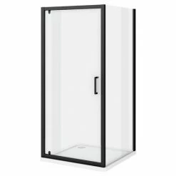 Toreno Matt Black 900 X 900mm Pivot Door Shower Enclosure Without Tray -Toreno Shop BLK9PDENT d2 460