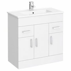 Toreno Shop -Toreno Shop Modena High Gloss White Vanity Unit Bathroom Suite W1300 nw d1 460